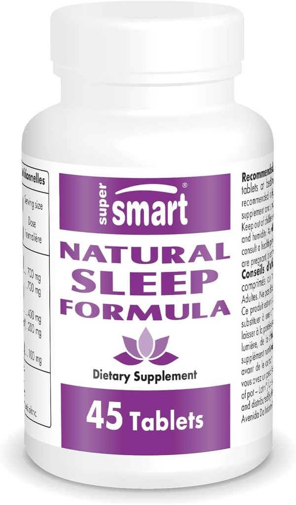 SuperSmart - 자연 수면 포뮬러 (Advanced Formula) - L-Tryptophan, Valerian Root, Hop, Eschscholzia Californica - 초본 보충 | Non-GMO & 글루텐 무료 - 45 정제