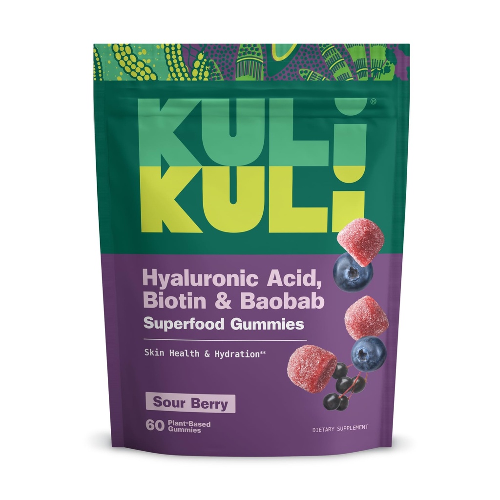 Kuli Kuli Super Gummies - Baobab, Elderberry 및 Biotin과 스킨 보충제 - 지원 피부 건강 - 60 Non-GMO, 글루텐 - 무료 Gummies