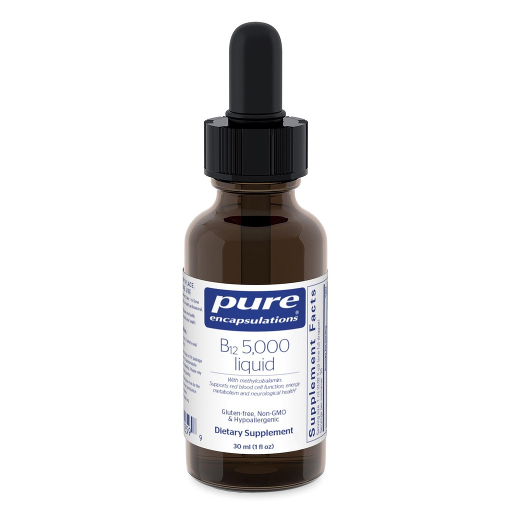 순수한 캡슐 B12 5,000 액체 - 지원 에너지에 비타민 B12 Methylcobalamin 보충교재, Nerve 건강, Cognitive 기능 & 혈액 세포* - 액체 하락 - 1개 Fl Oz