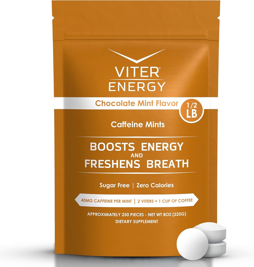 Viter 에너지 40mg 카페인 Mints - 설탕 무료, B 비타민, Vegan, Boosts 빠른 Energized Alert 초점, Caffeinated Nootropic 보충교재 알약 (코놀 민트 맛, 8oz, 대량 부대)