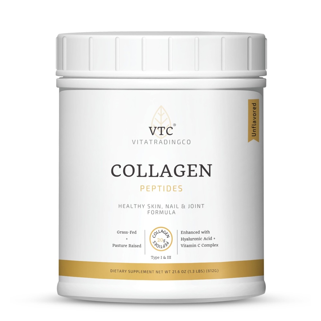 VTC VitaTradingCo. 잔디밭 교원질 펩티드 분말 | 유형 I & III | Hyaluronic 산 & 비타민 C | 건강한 머리, 피부 & 합동 | Non-GMO, Paleo, Keto | 30의 서빙