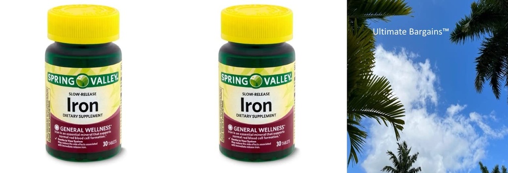 Spring Valley Slow-Release Iron Dietary Supplement, 60 개 + 비타민 가이드©
