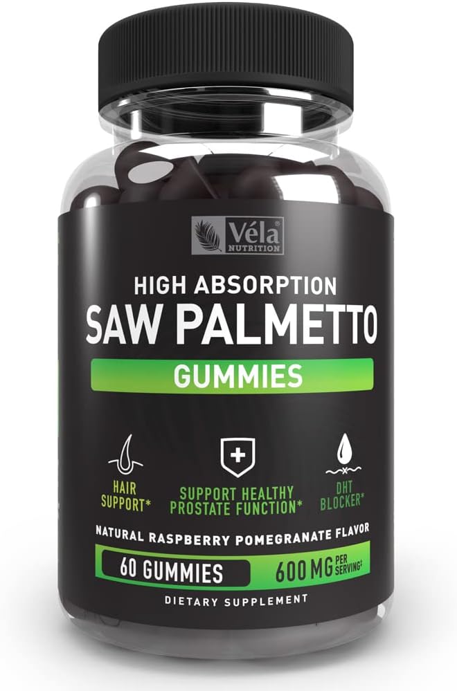 Saw Palmetto Gummies Complex for Men and Women | 머리 성장 보충교재 | 우린 기능 지원 | DHT 차단제 | 60 Gummies