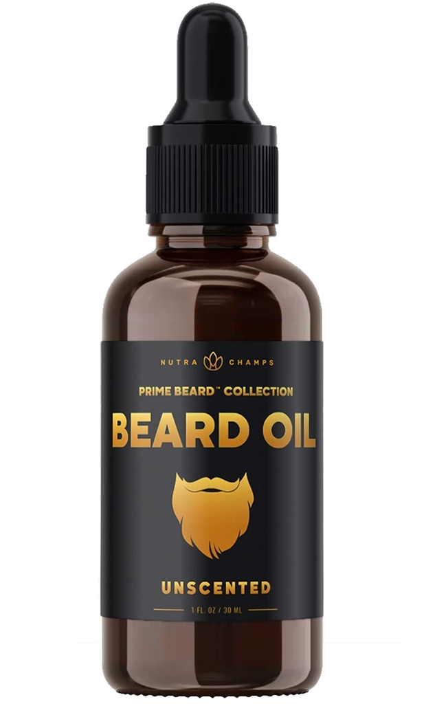NutraChamps Beard Oil 컨디셔너 - Unscented Virgin Argan, Jojoba, Grapeseed Oils & More for Beard Growth - 남성용 Softens & Strengthens Beard & Mustaches - 프리미엄 Signature Prime Beard Blend