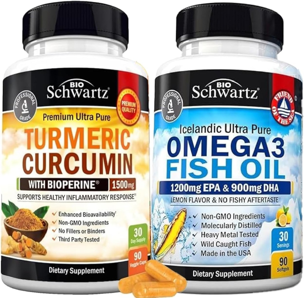 세 배 힘 Omega 3 물고기 기름 Softgels (1 달 공급) 까만 고추 추출물 1500mg Complex (Trial 크기)를 가진 Turmeric Curcumin 플러스
