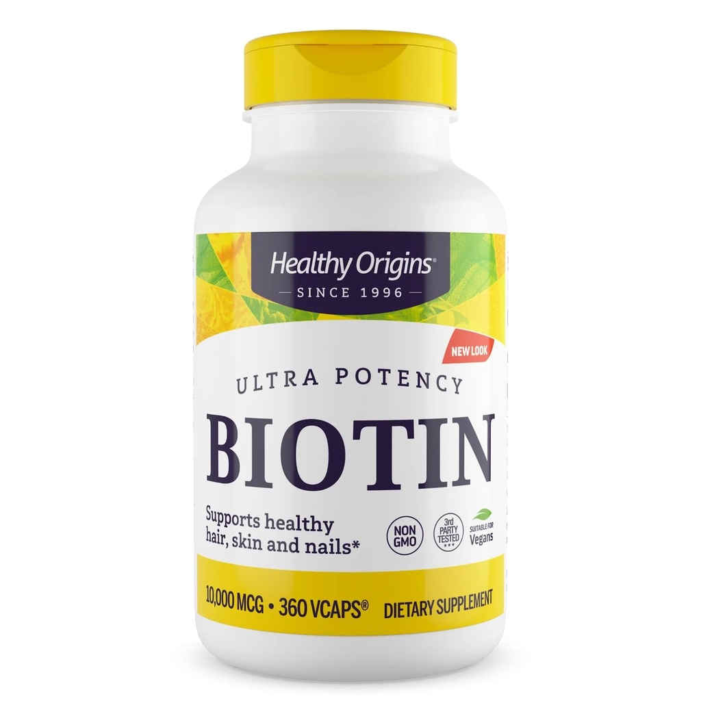 건강한 근원 Biotin 10,000 mcg (USP 급료, 비 GMO, 글루텐 자유로운, 머리 지원, 못 지원), 360의 Veggie 모자