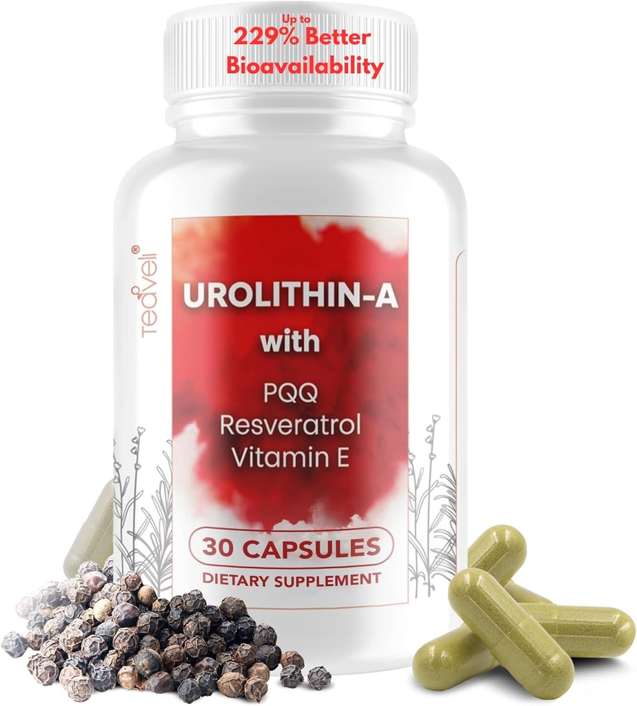 진보된 Urolithin A (15의 서빙) & 500mg Urolithin A, Resveratrol, PQQ, 비타민 E & Bioperine를 가진 줄기 세포 보충교재 – 지원 NAD+, Mitochondria의 근육 건강, 건강한 세포 & 에너지 수준