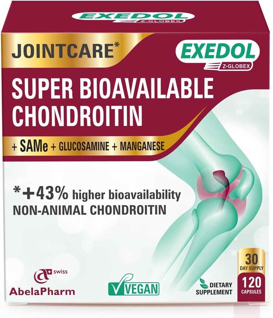 Exedol Bioavailable Glucosamine Chondroitin, Vegan 합동 지원 강화한 합동 기능을 위한 보충교재, 연골 건강, 연결 조직 및 뼈 건강 - 120의 캡슐