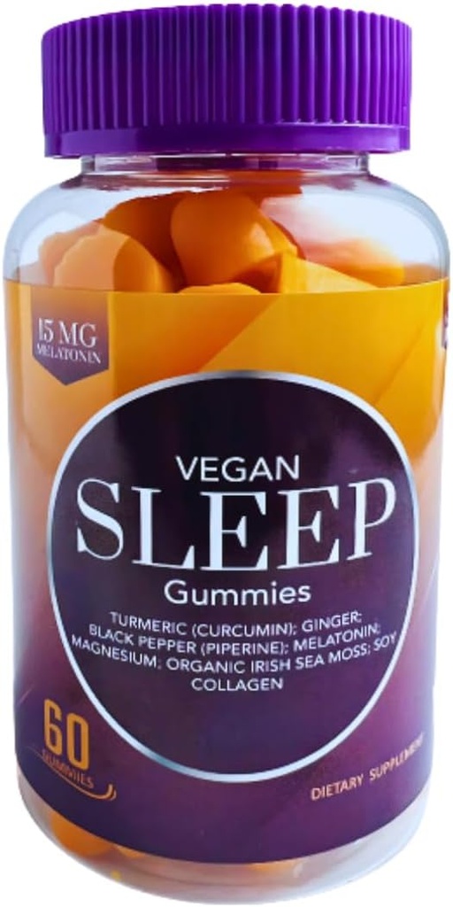 성인을위한 Vegan Sleep Gummies - Melatonin, Magnesium, Turmeric, Ginger, Sea Moss & Collagen과 Bio-Sleep Fusion TM - 자연 수면 지원, 스트레스 완화, 새로 고침 - 60 개