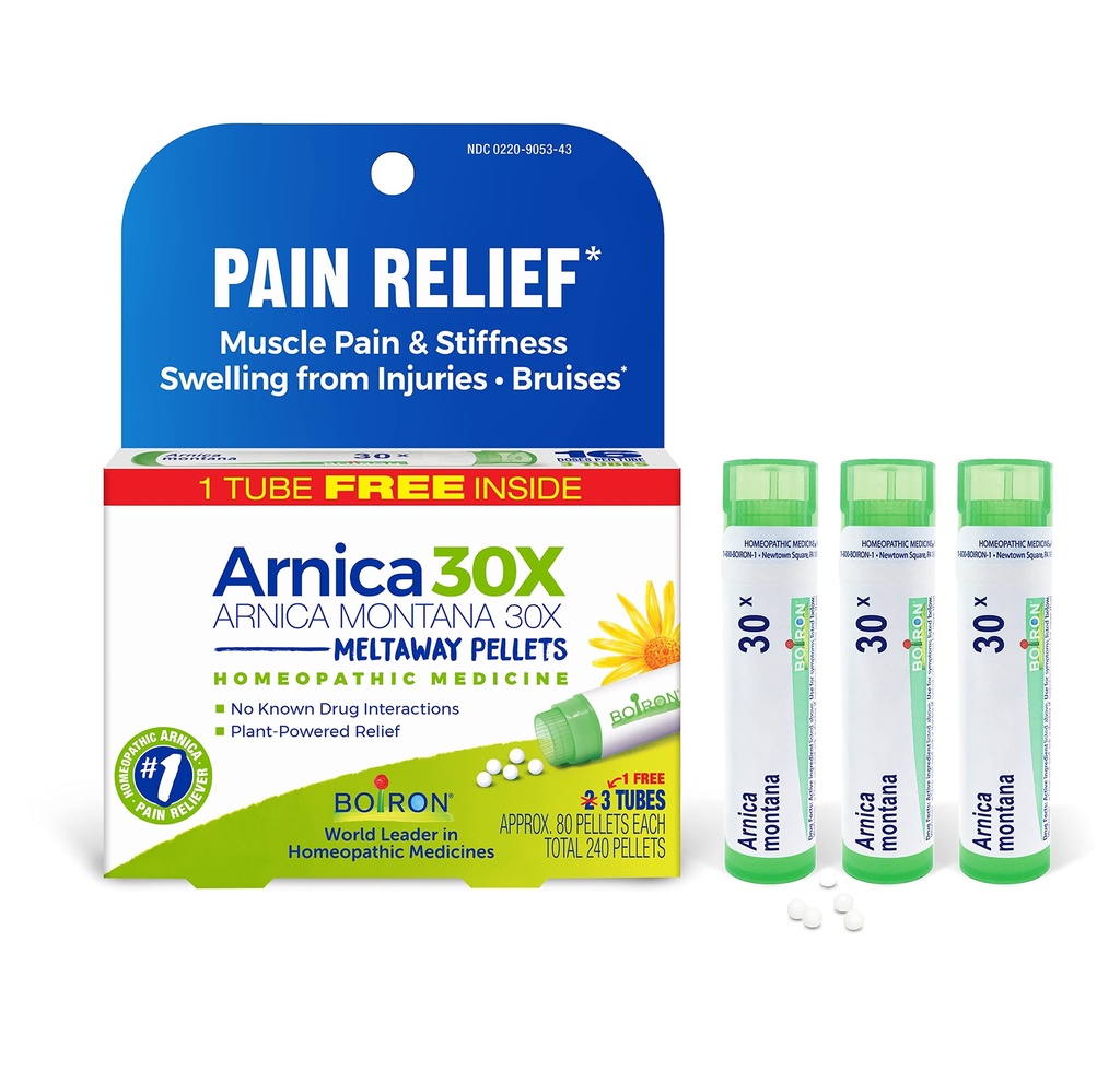 Boiron Arnica Montana 30X 근육 통증, 근육 뻣뻣함, Injury에서 붓고, 브루스에서 변색 - 3 개 (240 펠릿)