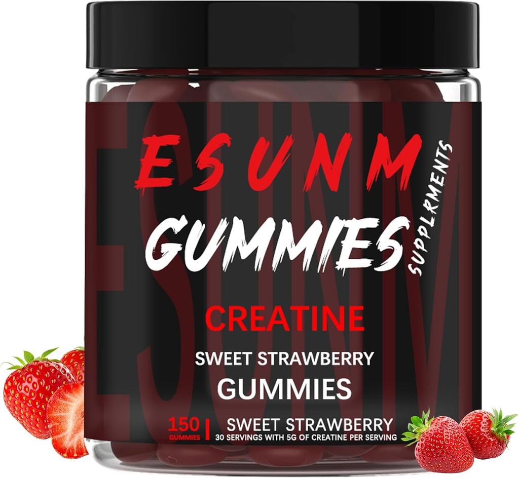 달콤한 크레아틴 Strawberry Gummies,무수량 당 서빙,누 설탕 또는 인공 색상,낮-Calorie,비건 & 할랄,파라즈베리 맛(150 개)