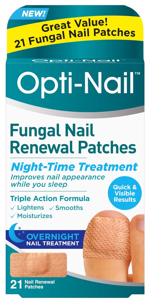 Opti-Nail Fungal Nail Renewal Patches - 21 패치, 나이트 타임 트리트먼트는 수면 동안 네일 외관을 향상시킵니다.