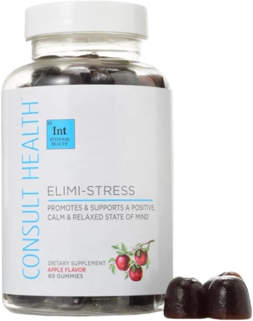 건강 - ELIMI-Stress Vegan Gummies - 스트레스 완화 보충교재 - Decrease Fatigue - 자연적인 사과 풍미 - Ashwagandha 뿌리 & 잎 추출물 - 강추 추출물 - 카페인 무료 - 60 조사