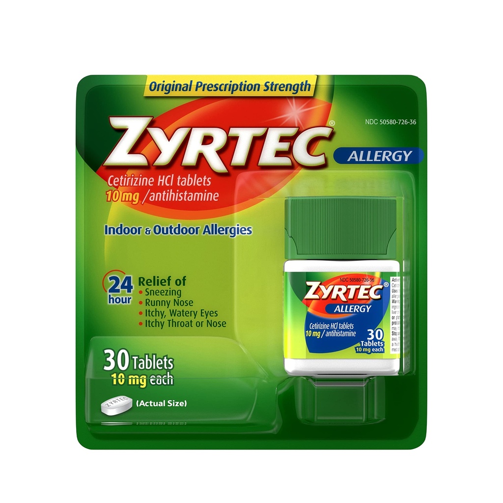 Zyrtec 24 시간 알레르기 완화 정제, 10 mg Cetirizine HCl 항히스타민 알레르기 약, 30 ct 빨강