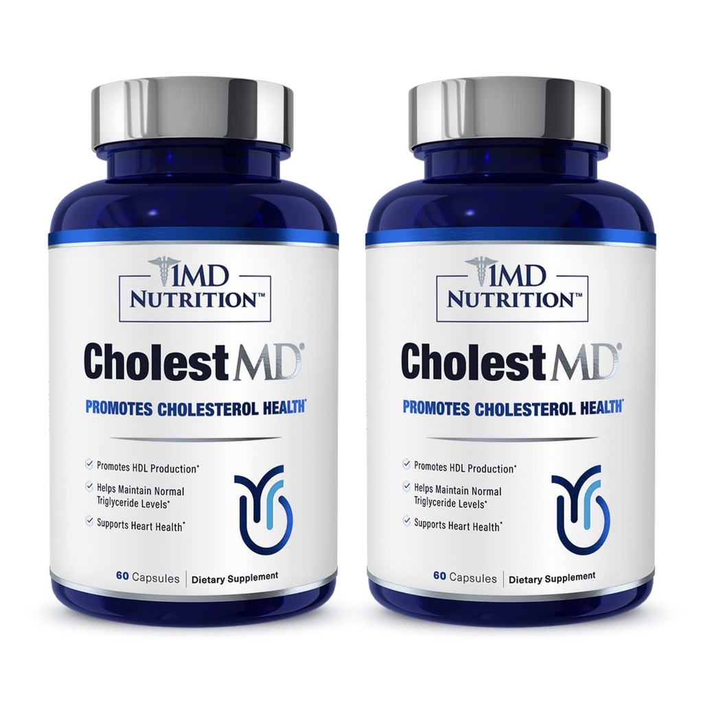 올리브 리프 추출물 1MD 영양 CholestMD, Bergavit, Niacin, 마늘 | 120 캡슐 (2 팩)