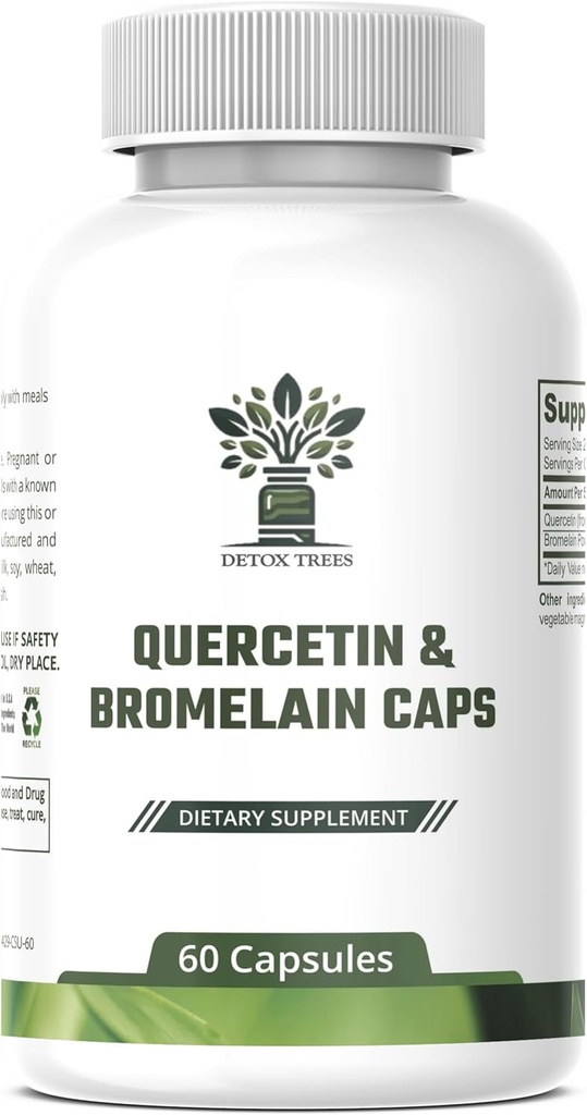 1000mg Quercetin, 200mg Bromelain Complex - 면역 지원, 계절 알레르기 및 호흡 건강 보충 - Vegan, Non-GMO, 60 캡슐