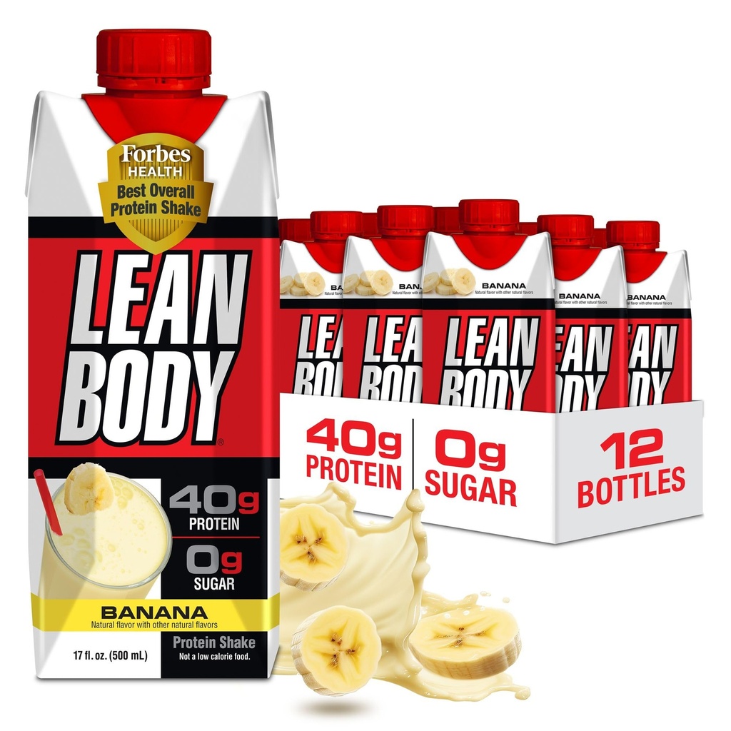Lean Body Ready-to-Drink Banana Protein Shake, 40g Protein, Whey Blend, 0 Sugar, Gluten Free, 22 Vitamins & Minerals, 17 Ounce (Recyclable Carton & Lid - 12 팩) LABRADA