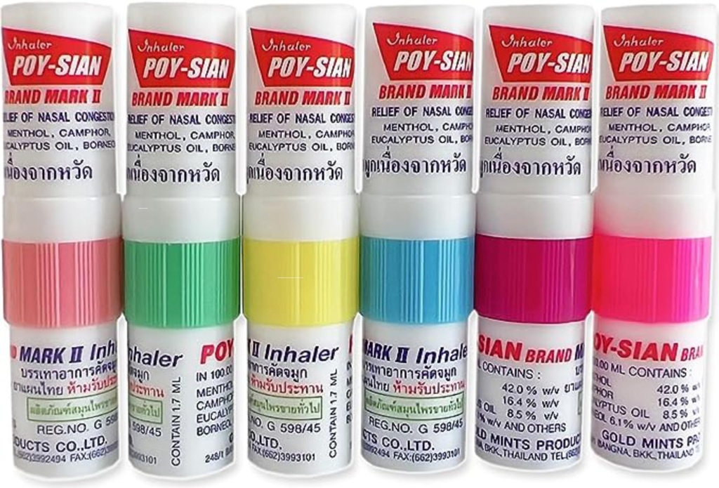 POY-SIAN Mark II Menthol Aromatherapy Nasal Inhaler, 정유 Poysian 냉각을 가진 자연적인 초본 Remedy (6의 포장)