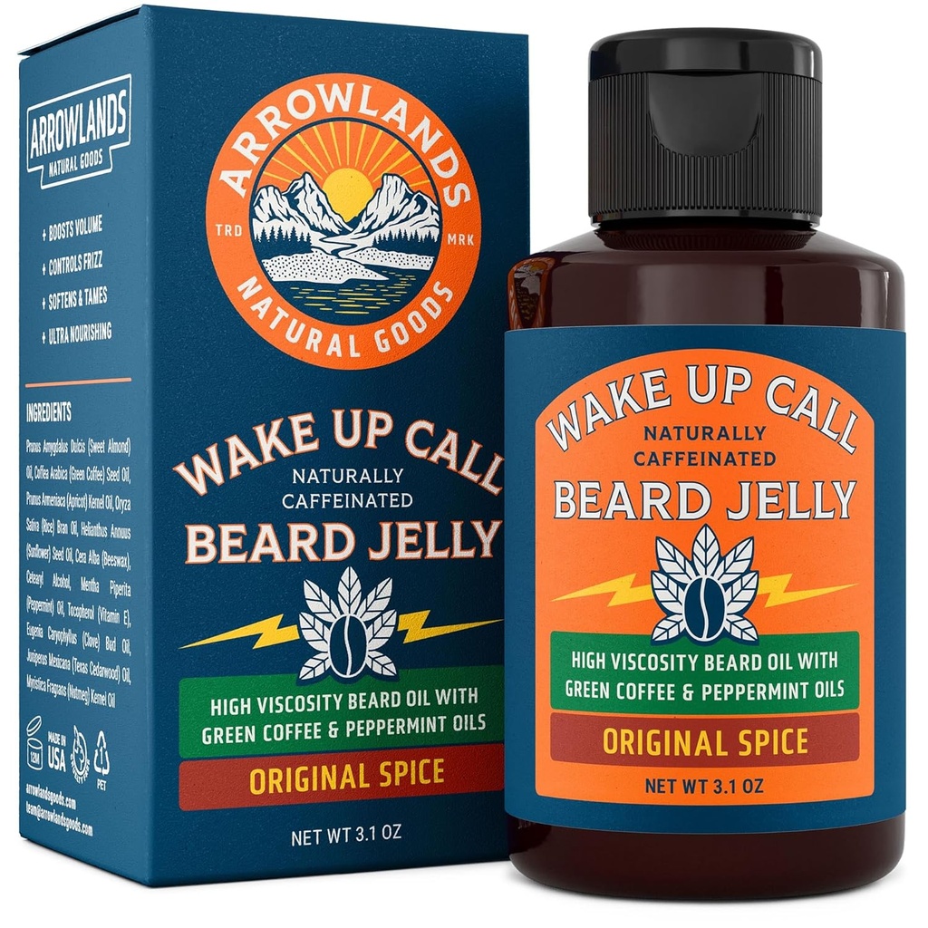 웨이크 업 전화 Beard 젤리 - 버진 그린 커피 오일 및 페퍼 민트, 천연 농축기 및 Moisturizer (3.1oz, Original Spice)가있는 카페인 Beard 성장 오일