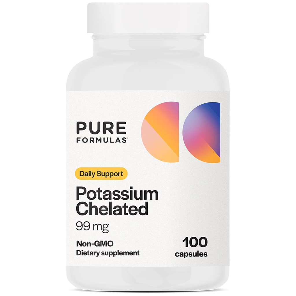 PureFormulas 칼륨 보충교재 킬레이트 99 mg 에너지, Nerve, 근육, 신장, 심장 및 해골 지원, 비 GMO - 100 채식 캡슐을 위한 높게 흡수성 순수한 칼륨 공식