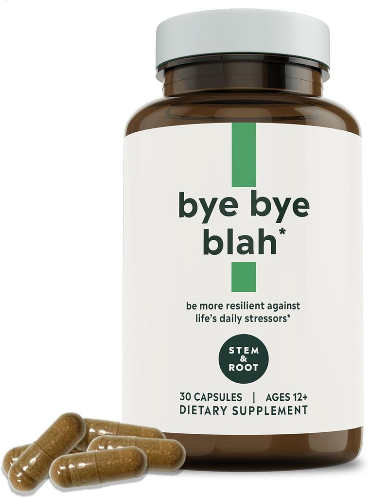 Stem & RootTM Bye Bye Blah | Probiotic + Digestive Enzymes + Ashwagandha | 1억 CFUs | 전체적으로 개선된 무드, 에너지, 면역력, 소화 | 30 캡슐 (1개월 공급)