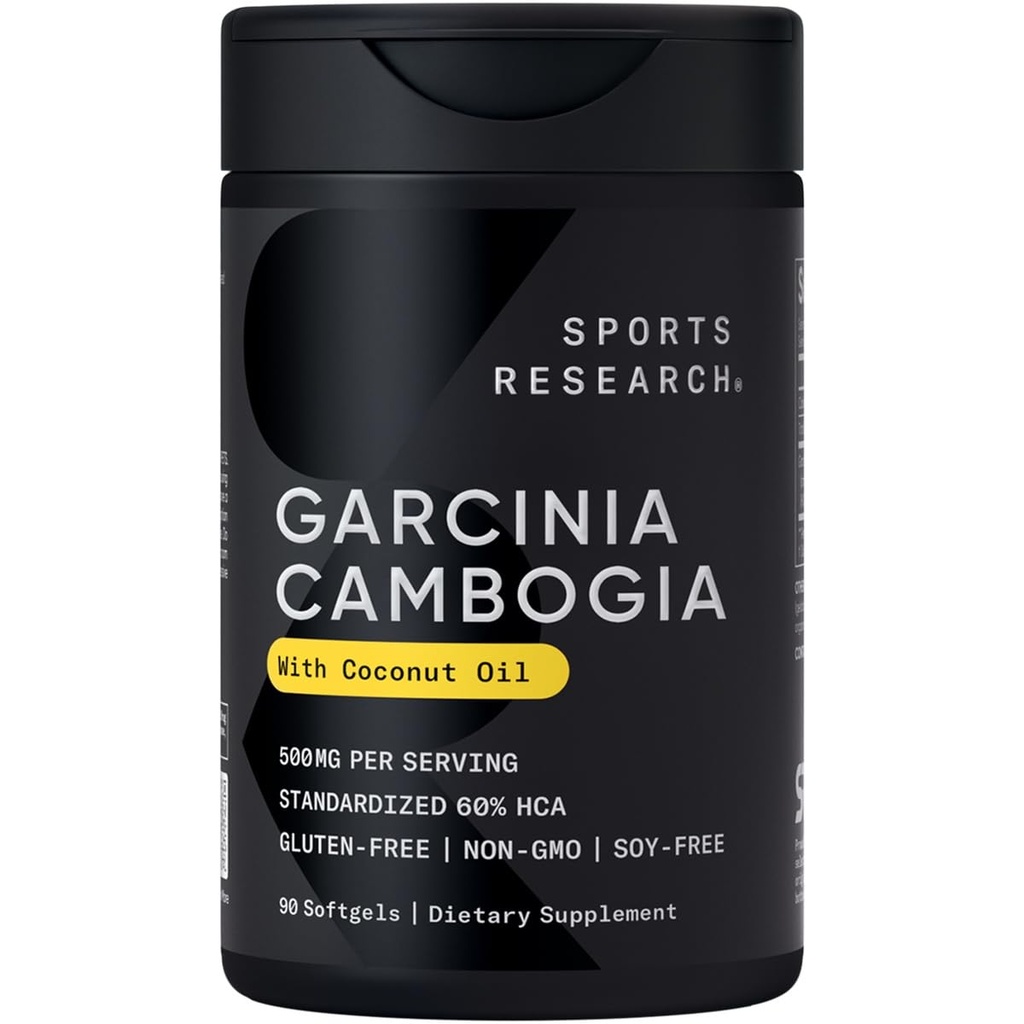 스포츠 연구 Garcinia Cambogia 추출 (60% HCA) 엑스트라 버진 유기 코코넛 오일 | Non-GMO, Soy & Gluten 무료 (90 액체 Softgels)