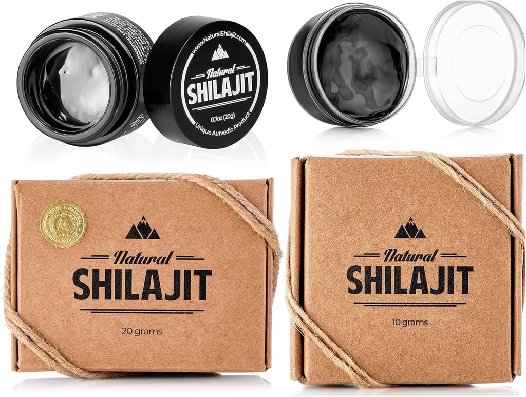 NATURAL SHILAJIT 수지 - Fulvic Acid & Trace Minerals와 Shilajit 보충, 에너지, 면역 지원 및 활력을위한 식물 기반 영양소 - 20 그램 및 10 그램