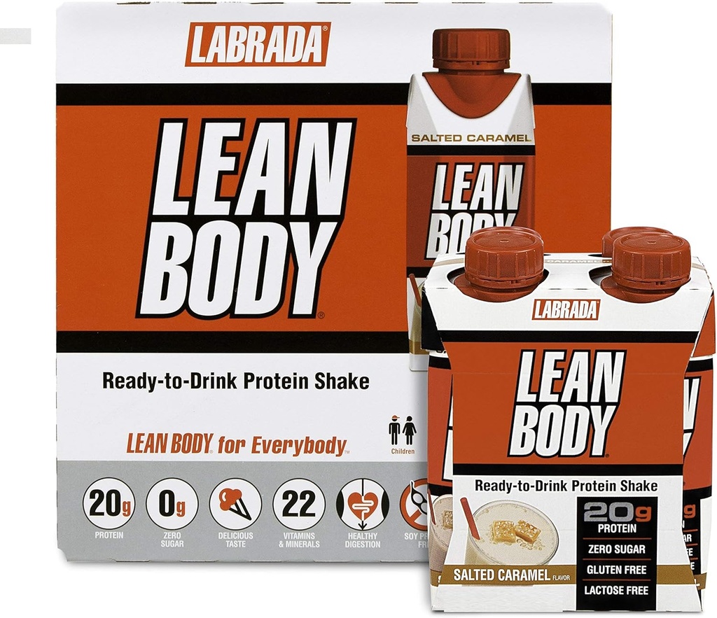 LABRADA NUTRITION - Lean Body RTD Whey Protein Shake, 남성 및 여성을위한 편리한 On-The-Go 식사 교체 Shake, 단백질 20 그램 - Zero Sugar, Lactose & Gluten 무료, 소금 Caramel (16의 포장)