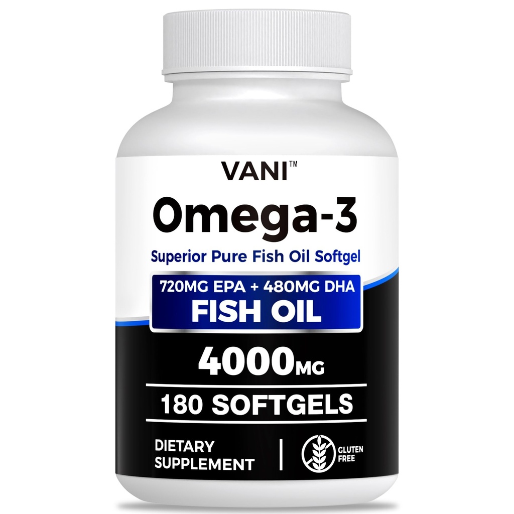 물고기 기름 Omega 3 (4000mg), 180 Softgels, Omega 3 뇌 & 심장 건강*를 위한 EPA & DHA를 가진 지방산 보충교재