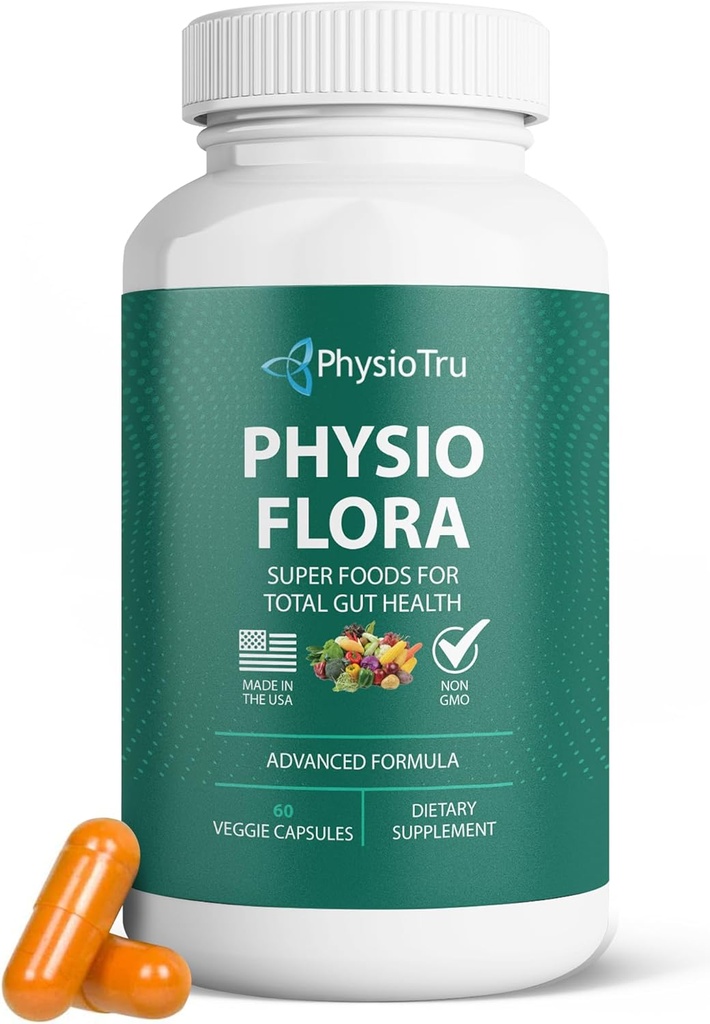 Gut, 60 Veggie 캡슐에 대한 Physio Flora Curcumin Piperine, Probiotics 및 Prebiotics