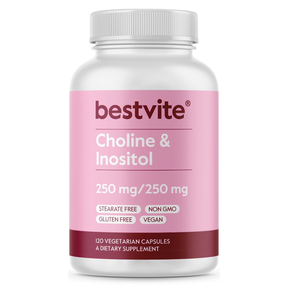 BESTVITE Choline Inositol 500mg (120 채식 캡슐) - 아니 Stearates - 아니 필러 - 아니 Dicalcium Phosphate - Vegan - 비 GMO - 글루텐 무료