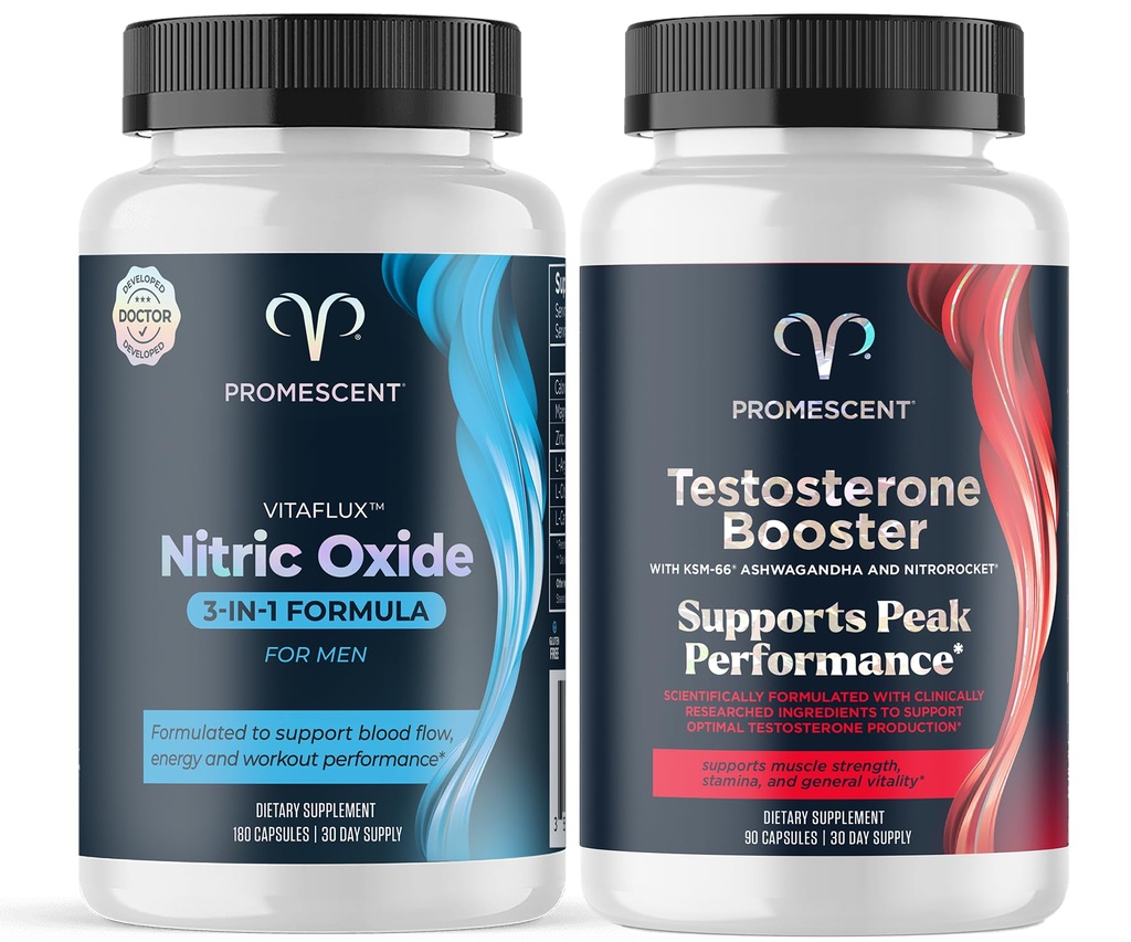 Promescent VitaFLUX Nitric 산화물 보충교재, L Arginine l 남자를 위한 질 Citrulline 보충교재 + 남자 보충교재 w/Tongkat Ali (LongJack), KSM-66 Ashwagandha를 위한 테스토스테론 승압기