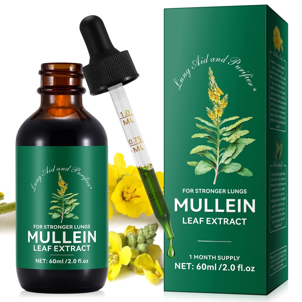 Mullein 잎 추출물 하락 유기 액체 Mullein 추출물은 Lungs 건강을 위해 보충을 - Vegan, 건강 지원을 위한 첨가물 Bronchial Cleanse 없음