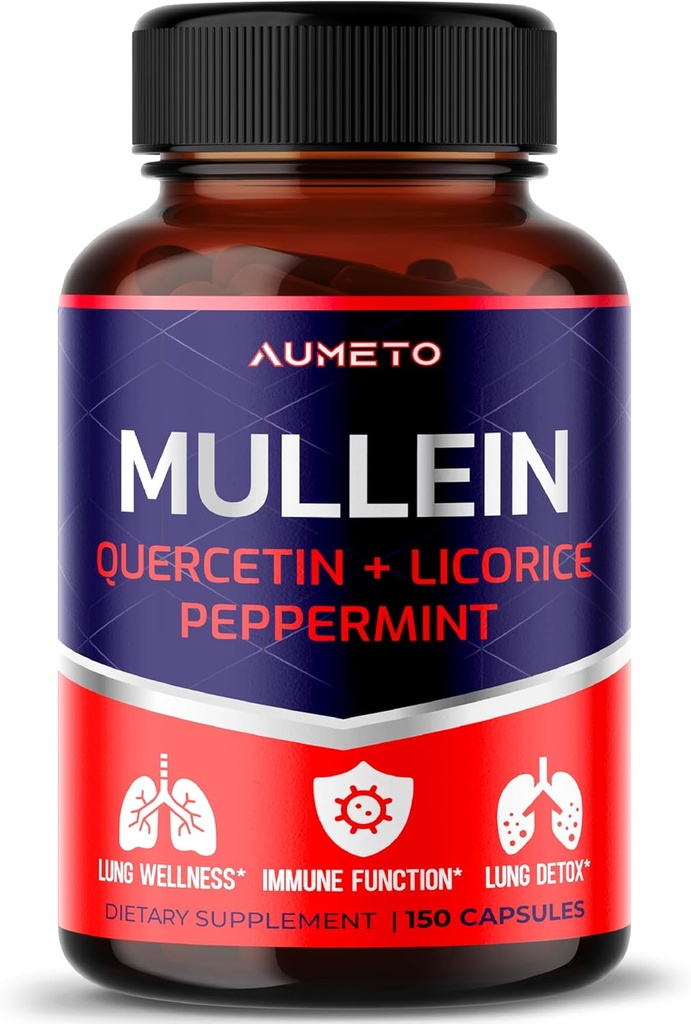 Mullein 보충교재 - Quercetin, Lung Detox, 호흡 및 면역 체계 지원을 위한 Licorice를 가진 강화된 공식 (150의 조사 1))
