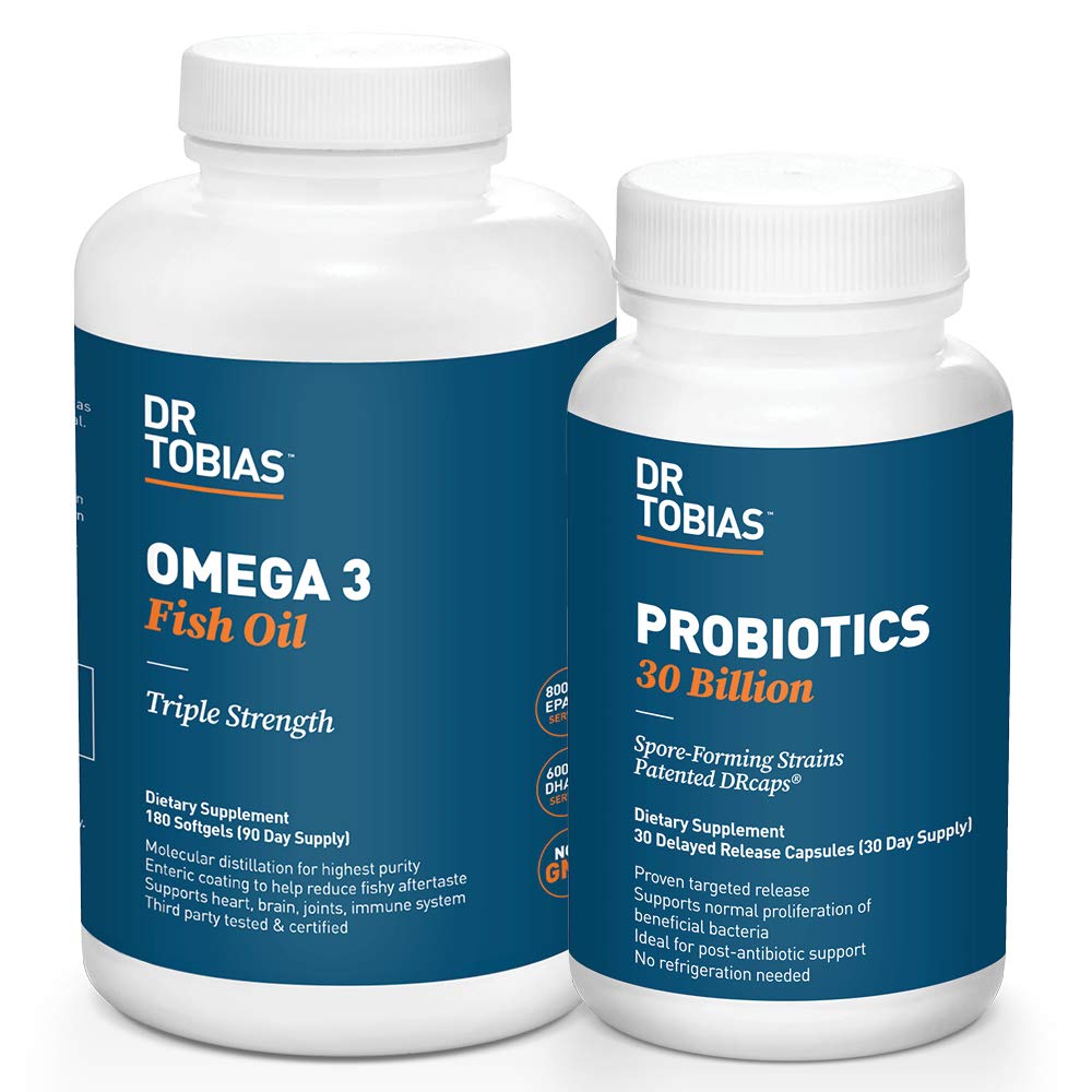 박사 Tobias Probiotics 30 억 및 오메가 3 생선 기름 (2000 mg) 소화 지원 및 전반적인 건강을 위해