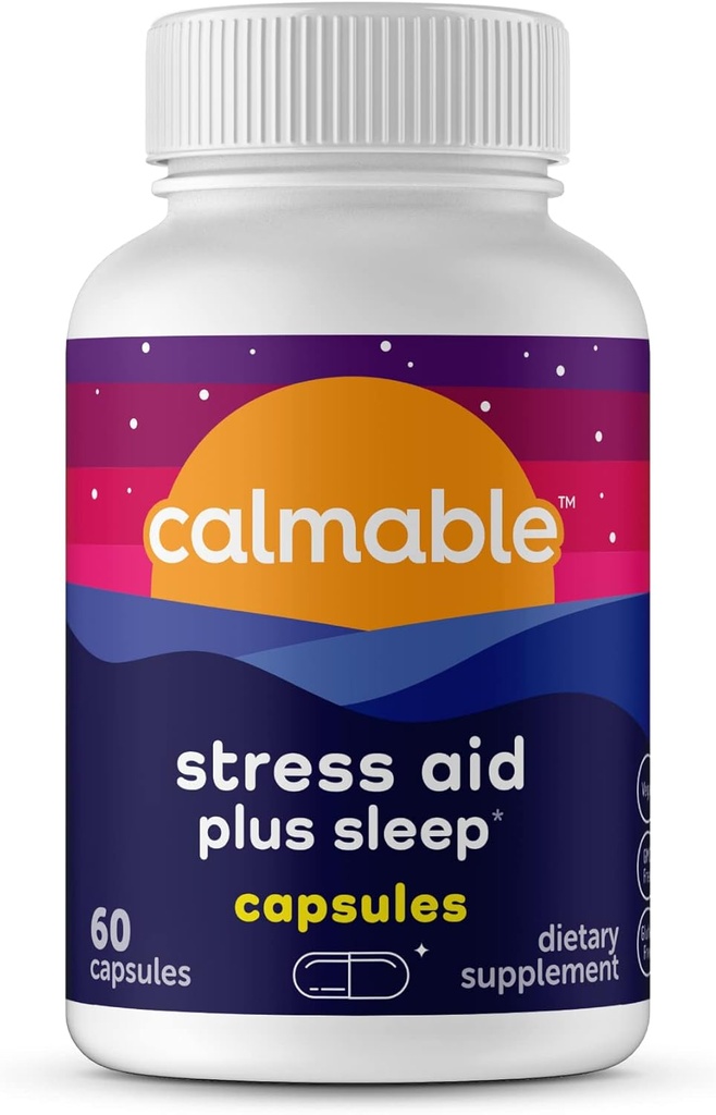Stress Relief Aid Plus Sleep Support - De-Stress, Relax and Sleep Better - Vegan - Melatonin, Ashwagandha 및 L Theanine - 안티 지원 비타민 다이어트 보충 - 60 캡슐