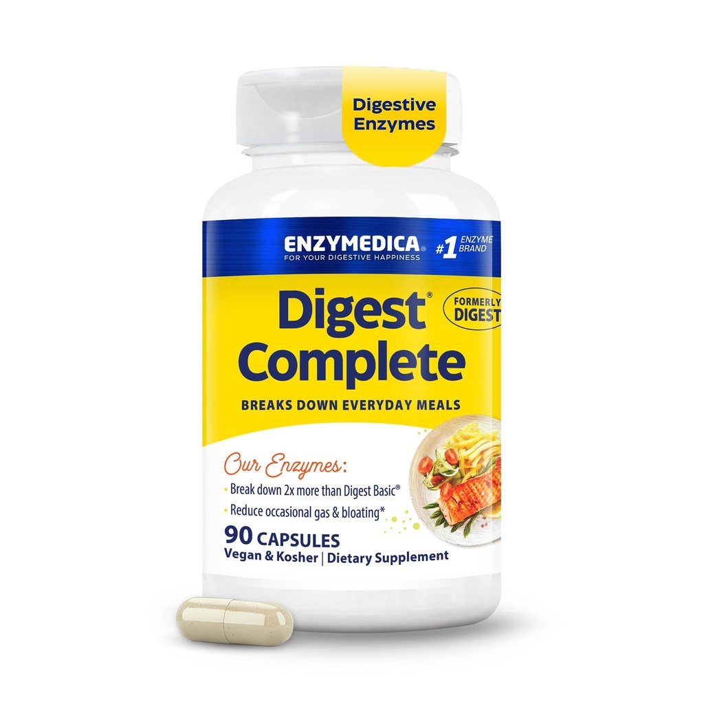 Enzymedica Digest, Full-Range, Everyday Digestive Enzymes, Fast-Acting Gas & Bloating Relief, 90 카운트 제공