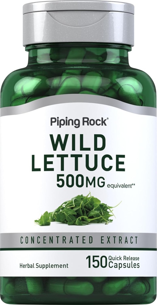 Piping Rock Wild Lettuce Extract | 500mg | 150 캡슐 | 농축 허브 보충 | 비 GMO, 글루텐 무료