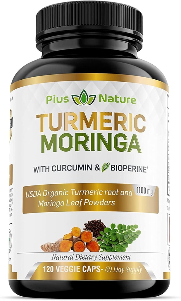 Turmeric Moringa - 유기 Turmeric Curcumin 보충 교재 및 유기 Moringa 분말 - 여성과 남성을 위한 120의 Veggie 캡슐 보충교재