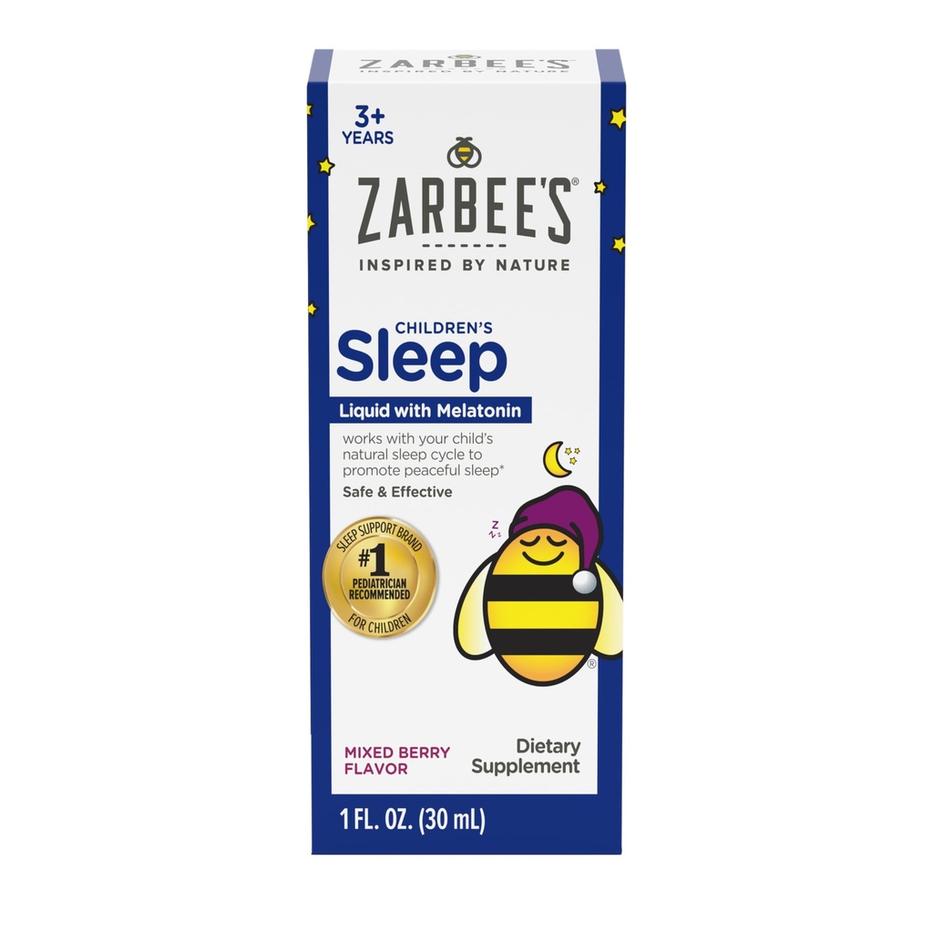 Zarbee's Kids Melatonin Sleep Supplement Liquid, 1mg Melatonin, Drug-Free & 효과, 아이 나이 3 및 업, 1 Fl Oz 병에 대한 천연 베리 풍미를 가지고 쉽게