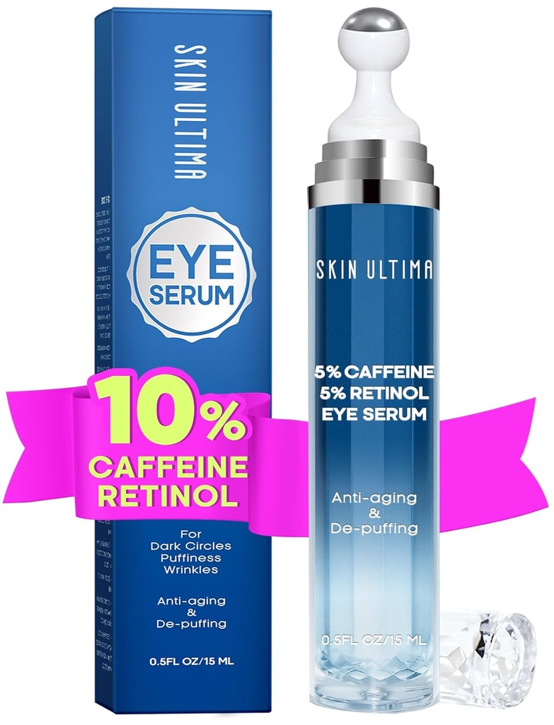 5% Caffeine 5% Retinol 눈 크림 다크 서클, 퍼프 및 가방, Hyaluronic 산 및 Niacinamide 눈 크림 노화 방지, 미세 라인, 360° 눈 마사지 볼 롤러에 대 한 눈 혈청