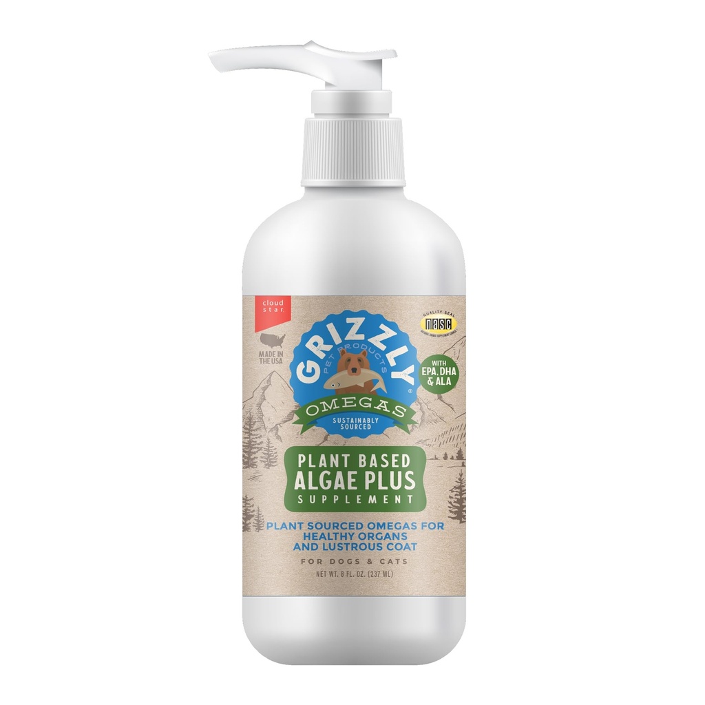 Grizzly 애완 동물 제품 Algal 플러스 Omega 3-6-9 개와 고양이를위한 식품 보충, 8 Ounce 병