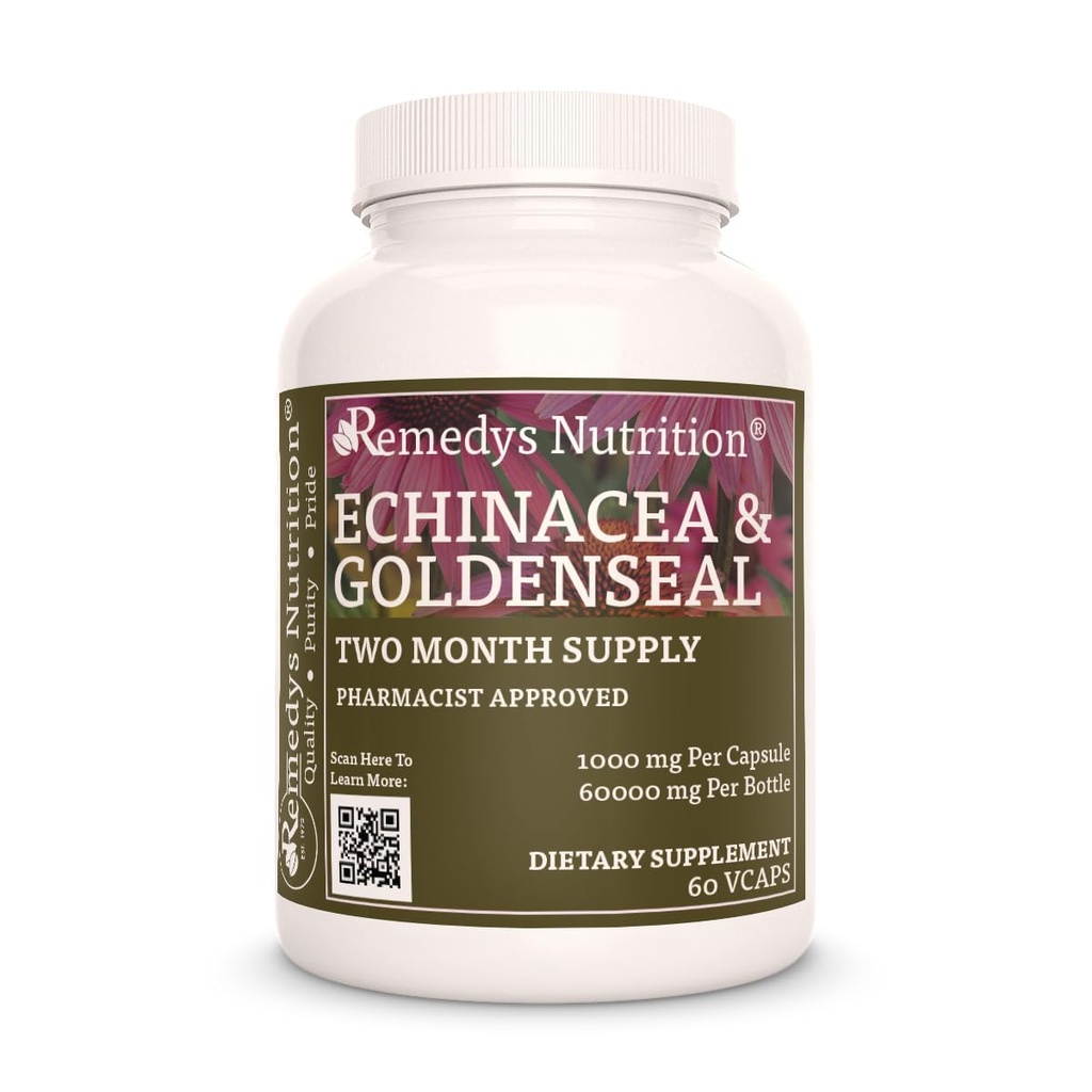 Remedy’s Nutrition Echinacea & Goldenseal | 1,000mg, 60 Vegan 캡슐 초본 다이어트 보충 | 2 개월 공급