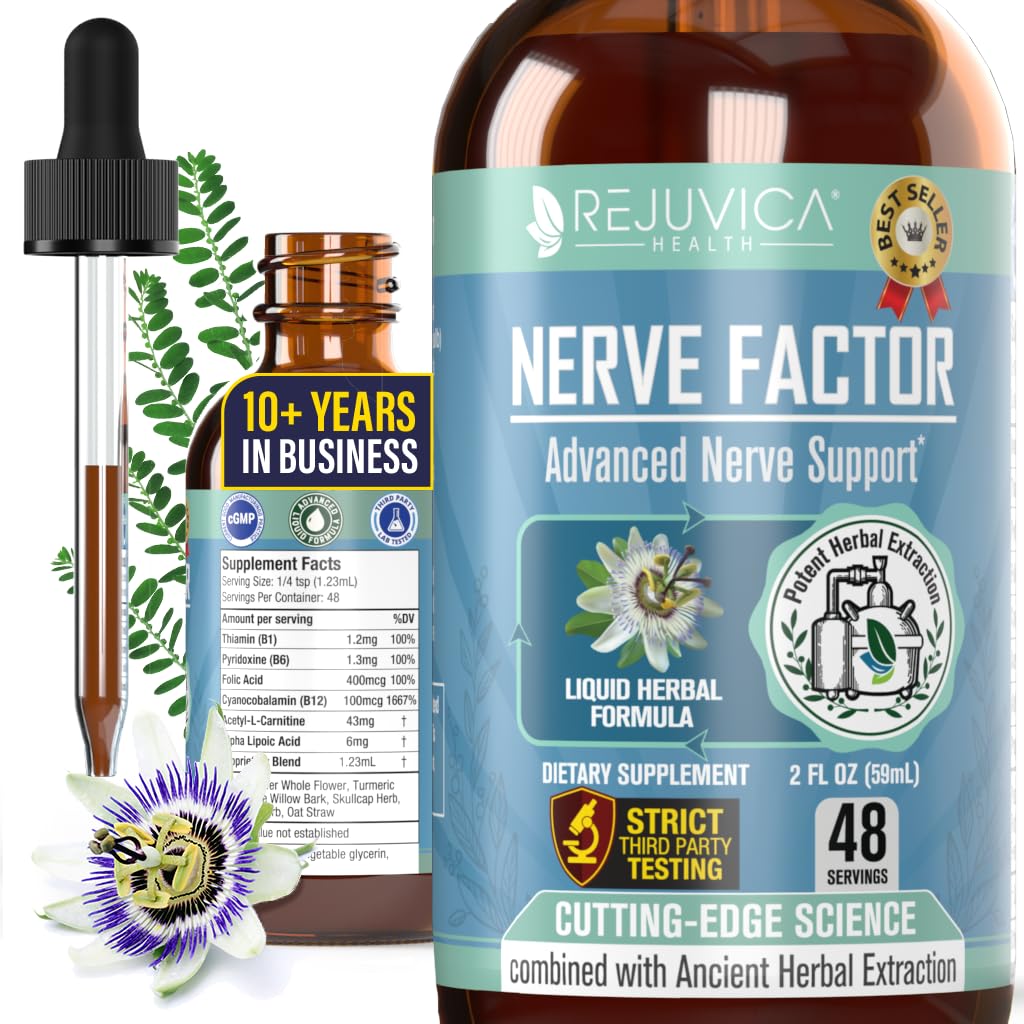 Rejuvica 건강 NerveFactor - 고급 Nerve 지원 보충교재 - 더 나은 흡수를 위한 액체 납품 - 아세틸 L 카르니틴, 알파 Lipoic 산, 비타민 B12, Folic 산, 백색 Willow Bark & 더 많은 것!