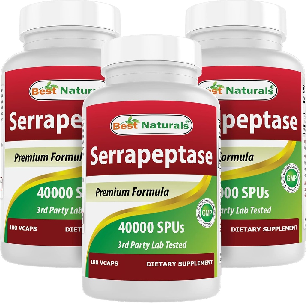 최고의 자연 Serrapeptase 40000 SPUs 180 캡슐 (180 개)