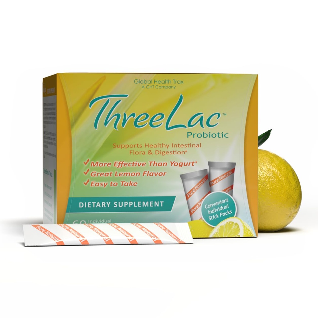 Global Health Trax GHT - 3Lac Lemon Probiotic Drink Mix for Digestive Health - 남성, 여성 및 어린이를위한 고급 프로 바이오 틱 분말 공식 - 면역 지원 및 Gut Balance, Non-GMO - 60 패킷
