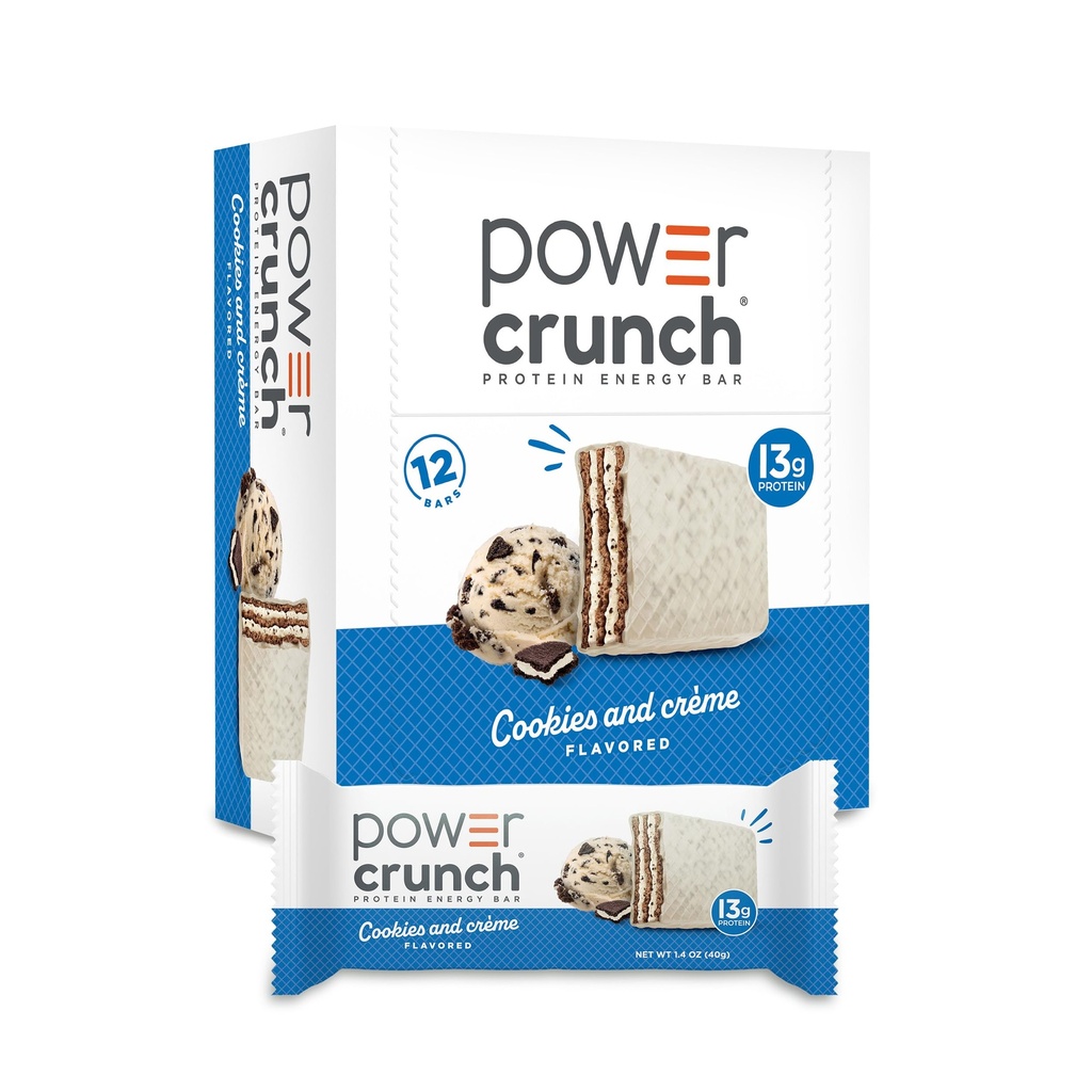 Power Crunch Protein Bars, 맛있는 맛, 쿠키 및 크림과 높은 단백질 스낵, 1.4 Ounce (12 개)