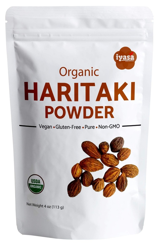 Iyasa Holistics 유기 Haritaki 분말, Harde, Harad, Terminalia chebula, Kadakapudi, 소화를 위한 Ayurveda 허브, 가스 기복, 건강한 Bowel 기능, superfood의 4개 oz의 Resealable 주머니