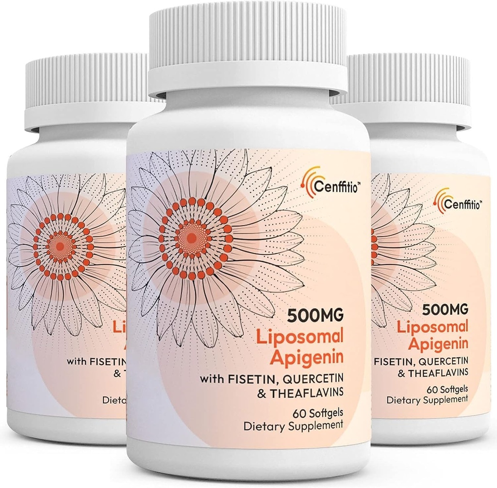 Liposomal apigenin 500mg Softgels - Fisetin, Quercetin 및 Theaflavins와 최적의 Apigenin 보충 - 6 개월 공급