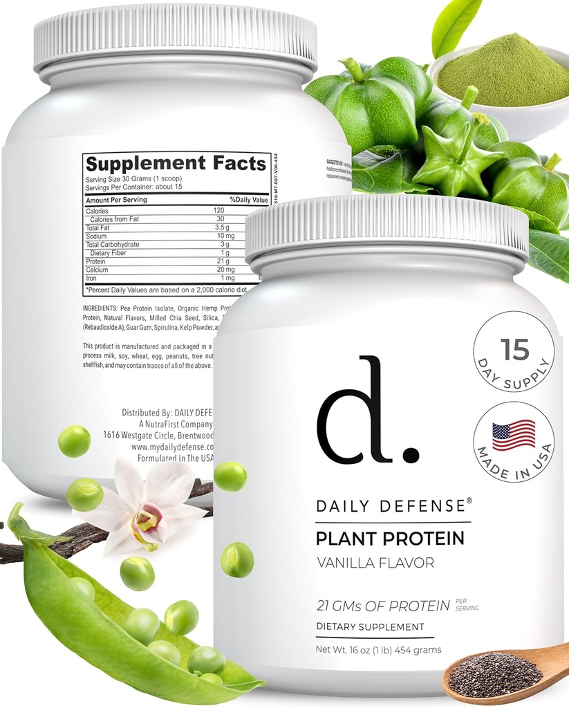 Vanilla Protein Powder - Scoop 당 Vegan Protein 21g의 식물 기반 단백질 454g - 여성 및 남성을위한 낮은 설탕 단백질 분말의 15 서빙